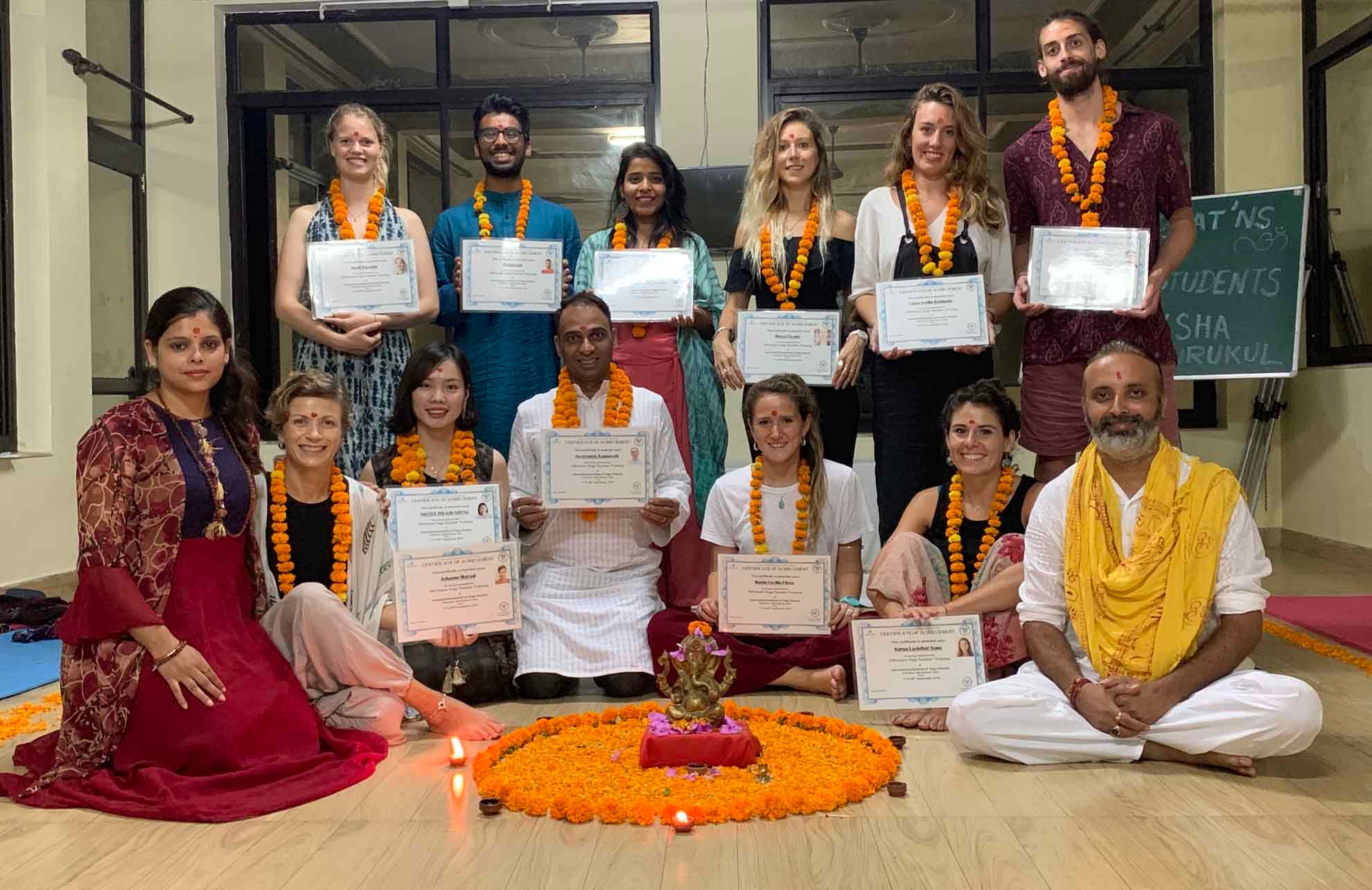 Group celebration at yoga school